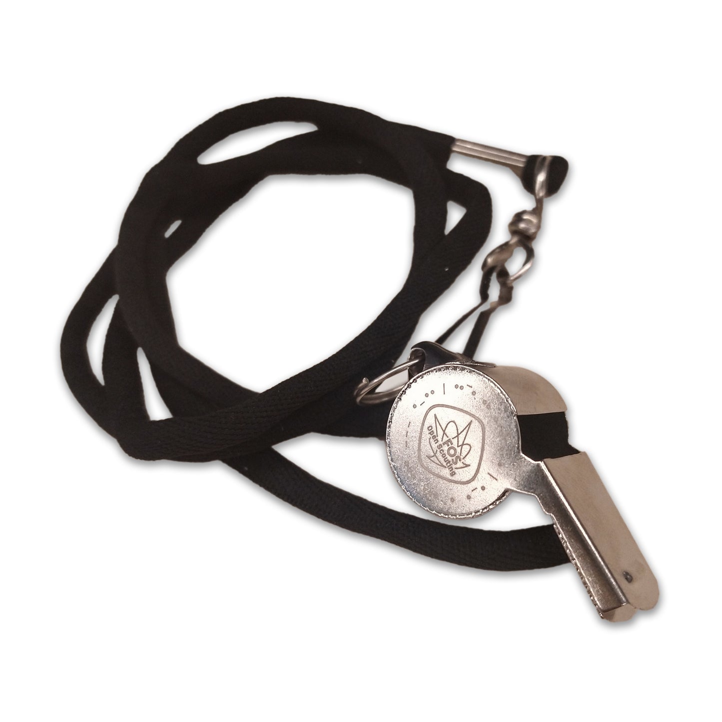 Fluitje metaal + zwart koord